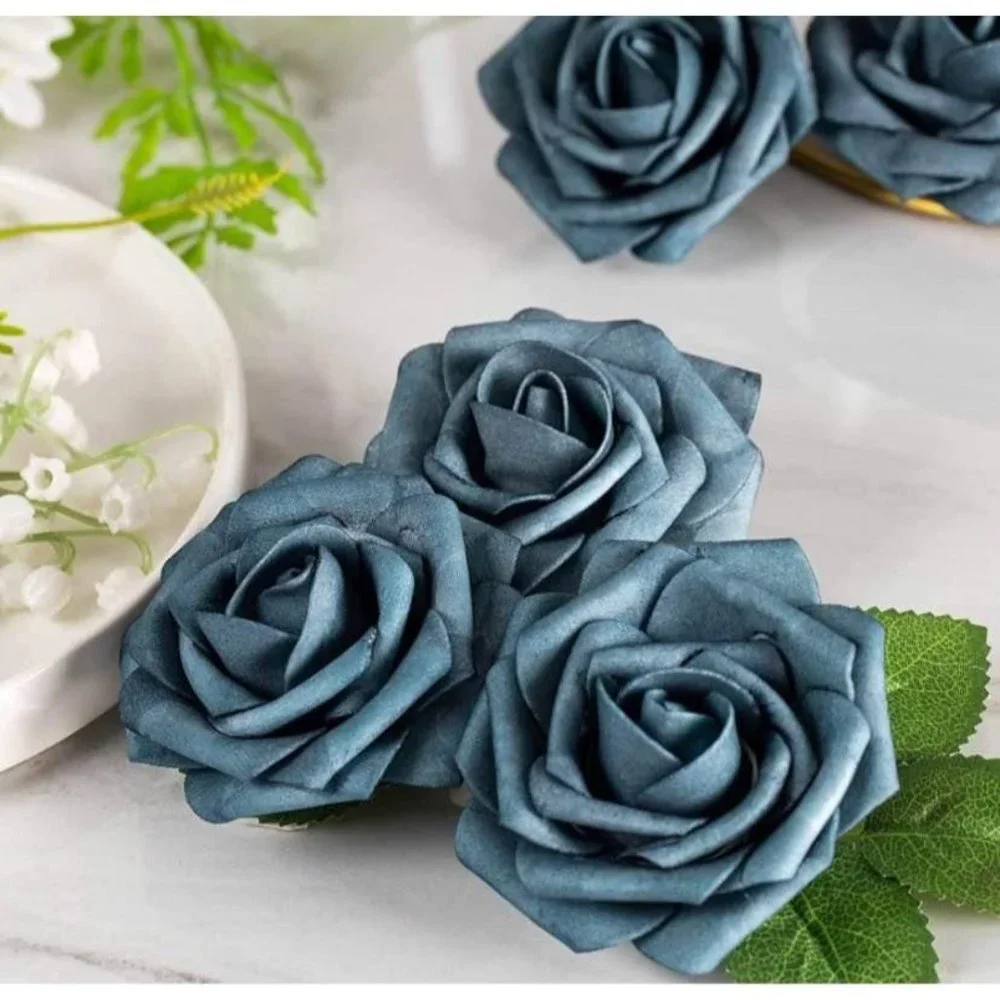 20 Count | Dusty Blue Burnt Orange Roses White Hydrangeas Bouquet Centerpiece